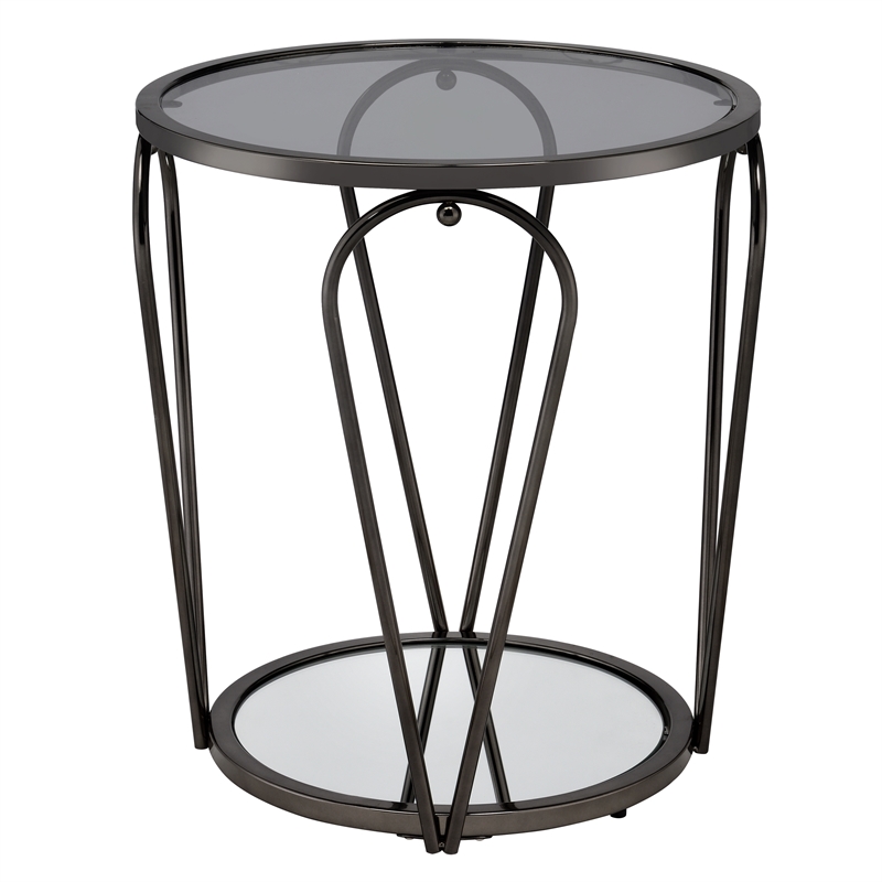 Bowery Hill 2-Piece Metal Coffee Table Set with Glass and Mirror Tops