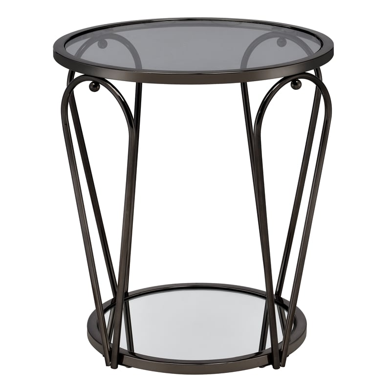Bowery Hill 2-Piece Metal Coffee Table Set with Glass and Mirror Tops