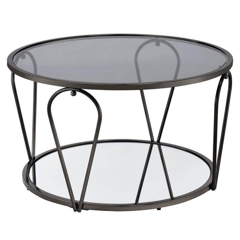 Bowery Hill 2-Piece Metal Coffee Table Set with Glass and Mirror Tops