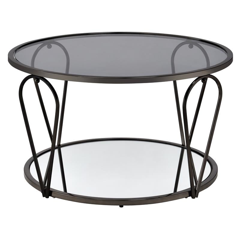 Bowery Hill 2-Piece Metal Coffee Table Set with Glass and Mirror Tops