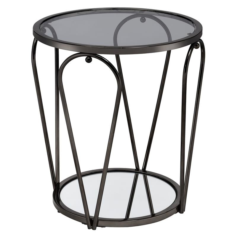 Bowery Hill 2-Piece Metal Coffee Table Set with Glass and Mirror Tops