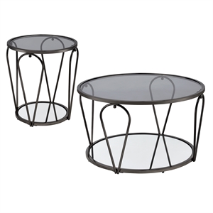 Bowery Hill 2-Piece Metal Coffee Table Set with Glass and Mirror Tops