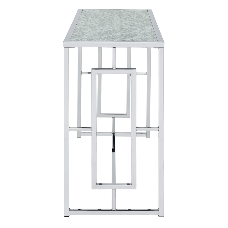 Bowery Hill Metal Sofa Table with Ripple Pattern Glass Top in Chrome Finish