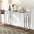 Bowery Hill Metal Sofa Table with Ripple Pattern Glass Top in Chrome Finish