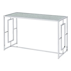 Bowery Hill Metal Sofa Table with Ripple Pattern Glass Top in Chrome Finish