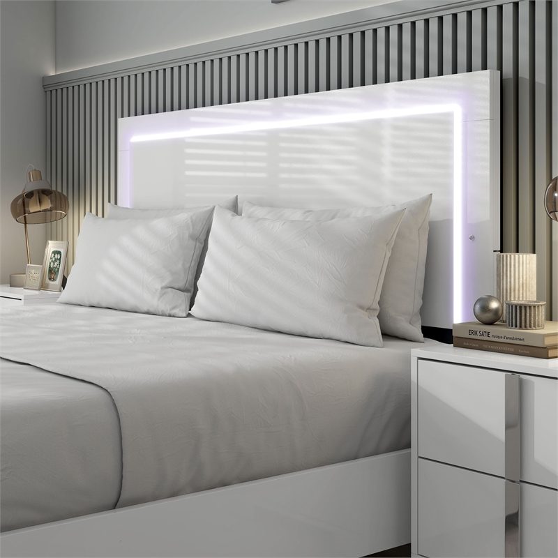 Bowery Hill LED Light King Bed Frame in White Finish