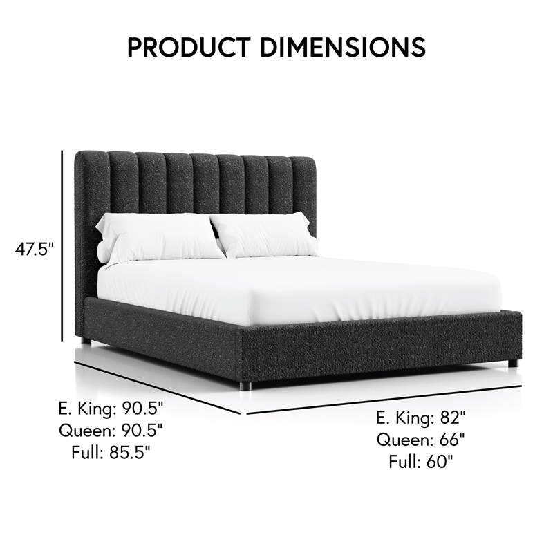 Bowery Hill Upholstered Boucle Fabric Queen Bed in Black