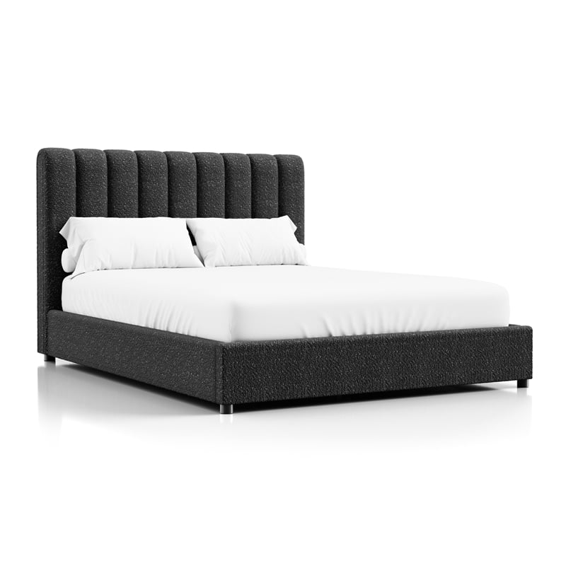 Bowery Hill Upholstered Boucle Fabric Queen Bed in Black