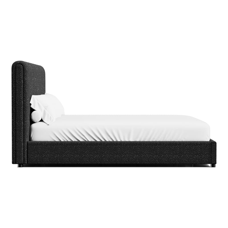 Bowery Hill Upholstered Boucle Fabric Queen Bed in Black