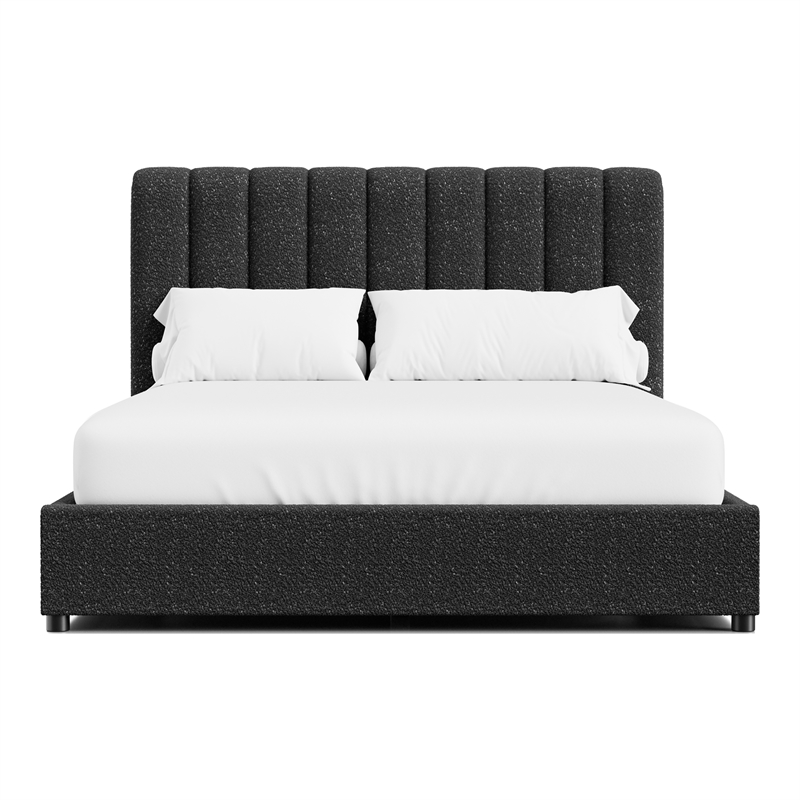 Bowery Hill Upholstered Boucle Fabric Queen Bed in Black
