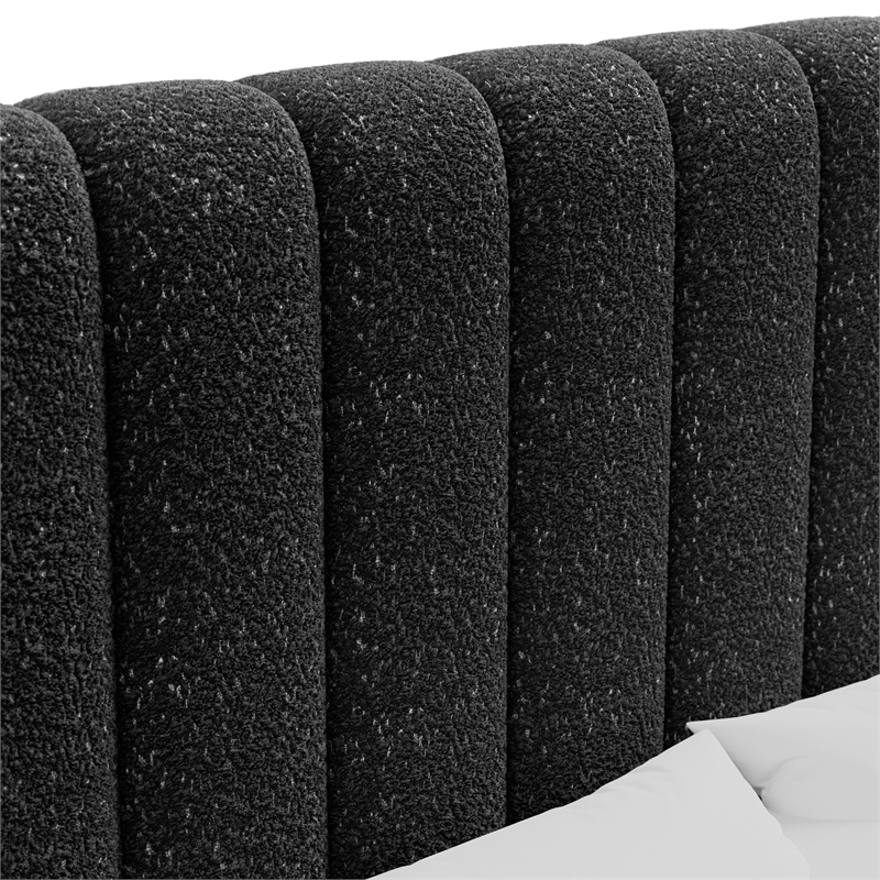 Bowery Hill Upholstered Boucle Fabric Queen Bed in Black