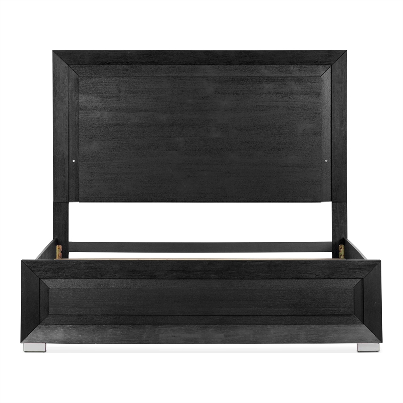 Bowery Hill Modern LED Headboard Solid Wood Eastern King Bed in Black