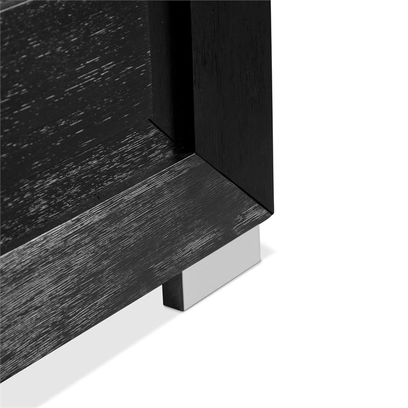 Bowery Hill Modern LED Headboard Solid Wood Eastern King Bed in Black