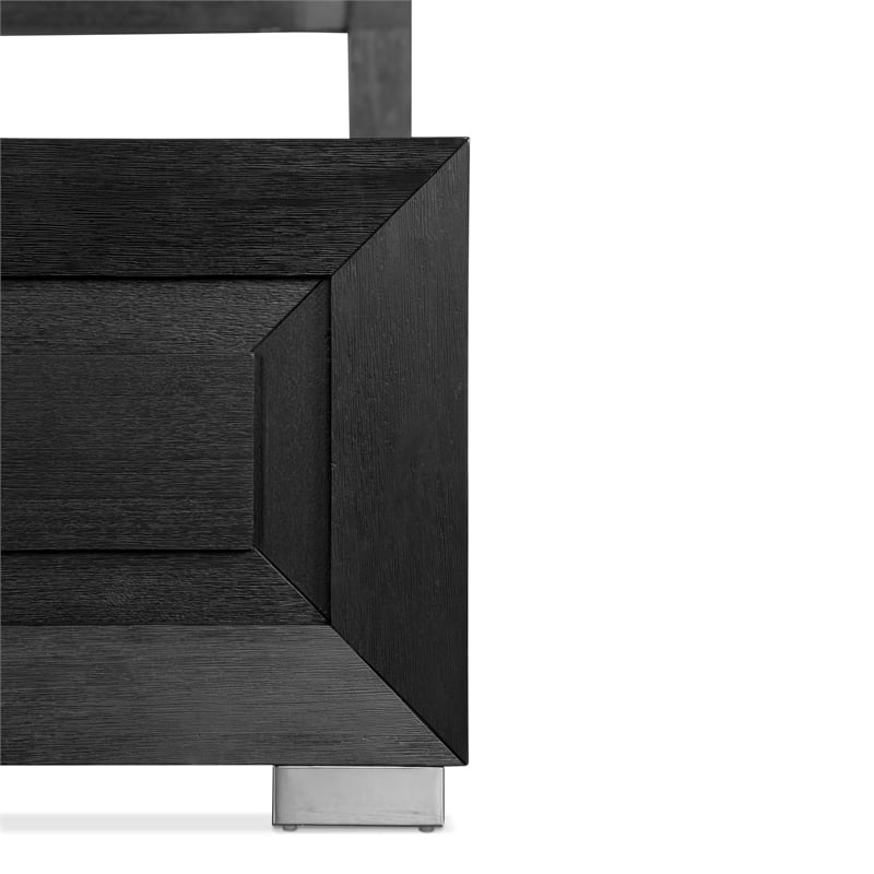 Bowery Hill Modern LED Headboard Solid Wood Eastern King Bed in Black