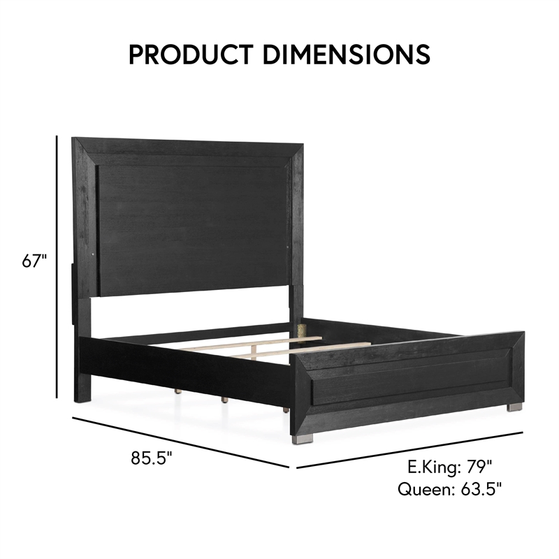 Bowery Hill Modern LED Headboard Solid Wood Eastern King Bed in Black