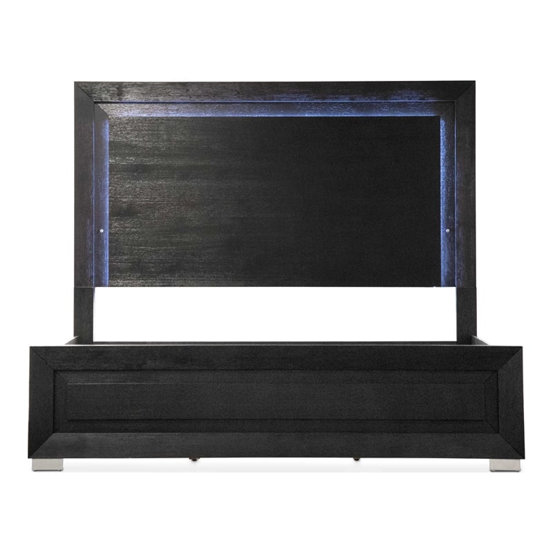 Bowery Hill Modern LED Headboard Solid Wood Eastern King Bed in Black