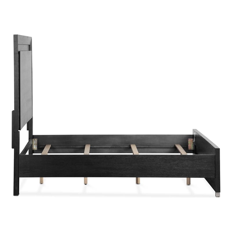 Bowery Hill Modern LED Headboard Solid Wood Eastern King Bed in Black