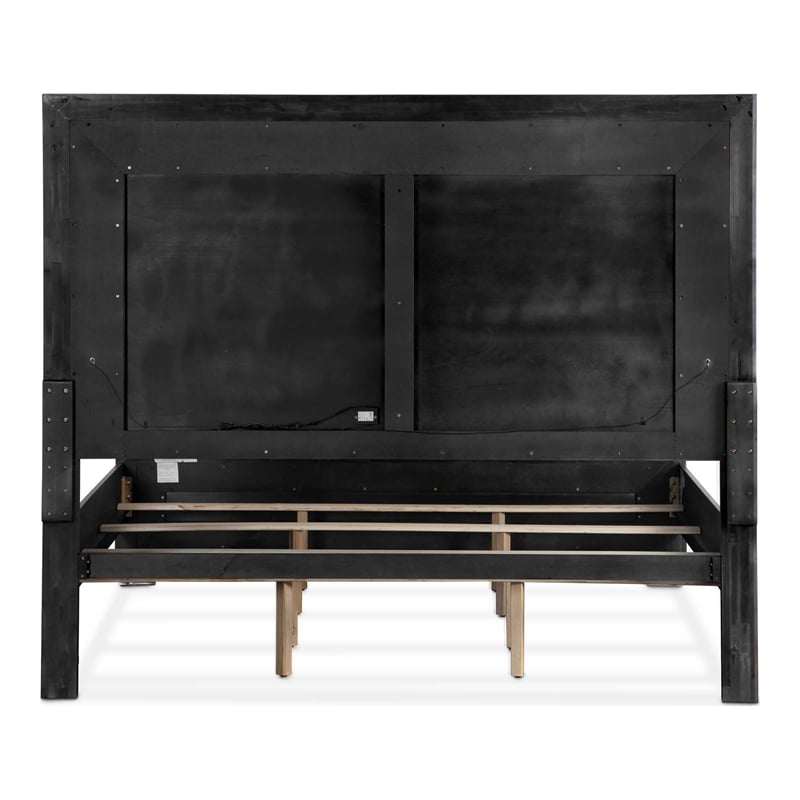 Bowery Hill Modern LED Headboard Solid Wood Eastern King Bed in Black