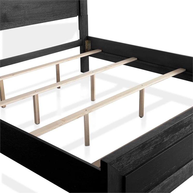 Bowery Hill Modern LED Headboard Solid Wood Eastern King Bed in Black