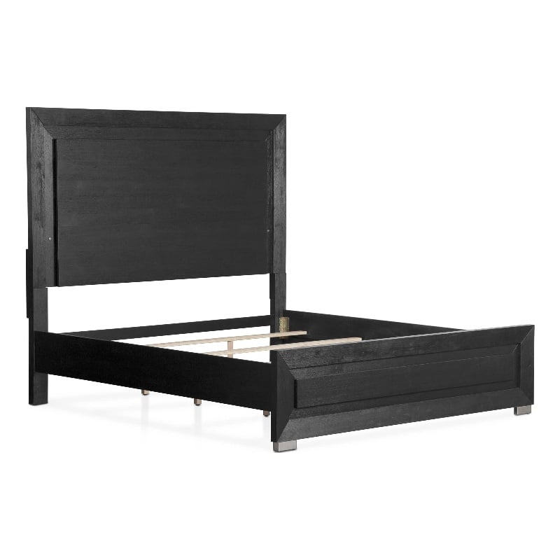 Bowery Hill Modern LED Headboard Solid Wood Eastern King Bed in Black