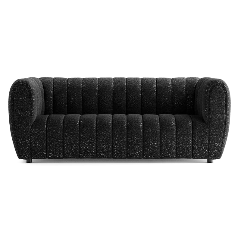 Bowery Hill Boucle Fabric Channel Tufted 3-Seater Sofa in Black
