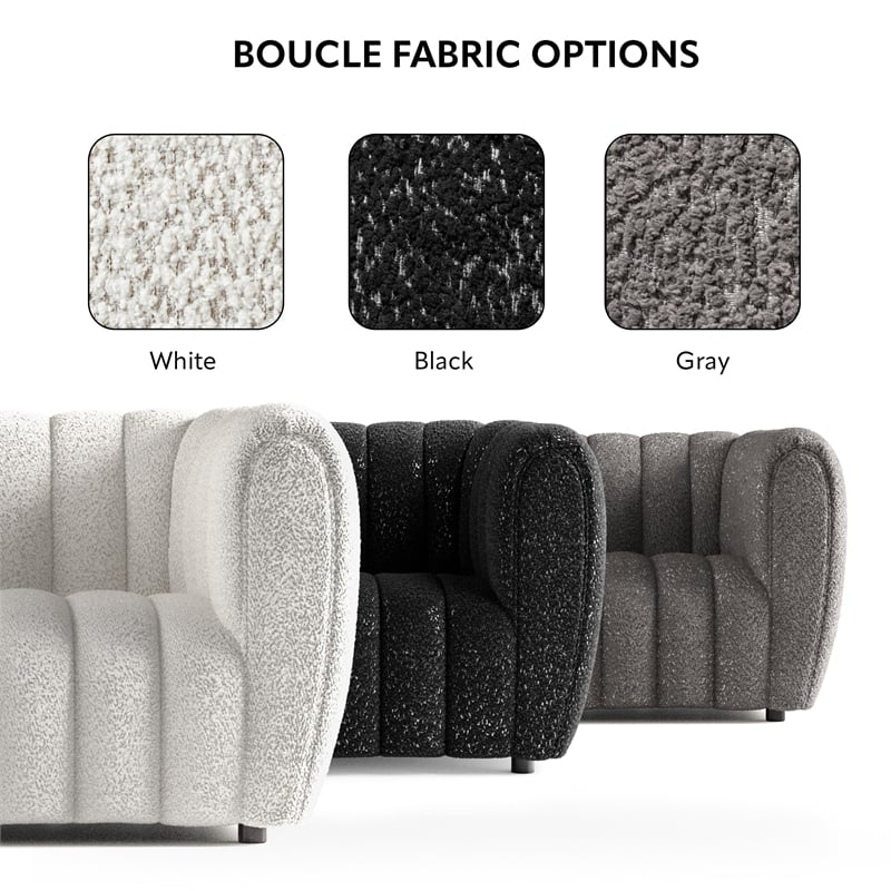 Bowery Hill Boucle Fabric Channel Tufted 3-Seater Sofa in Black