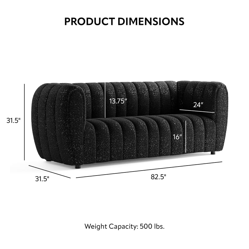Bowery Hill Boucle Fabric Channel Tufted 3-Seater Sofa in Black