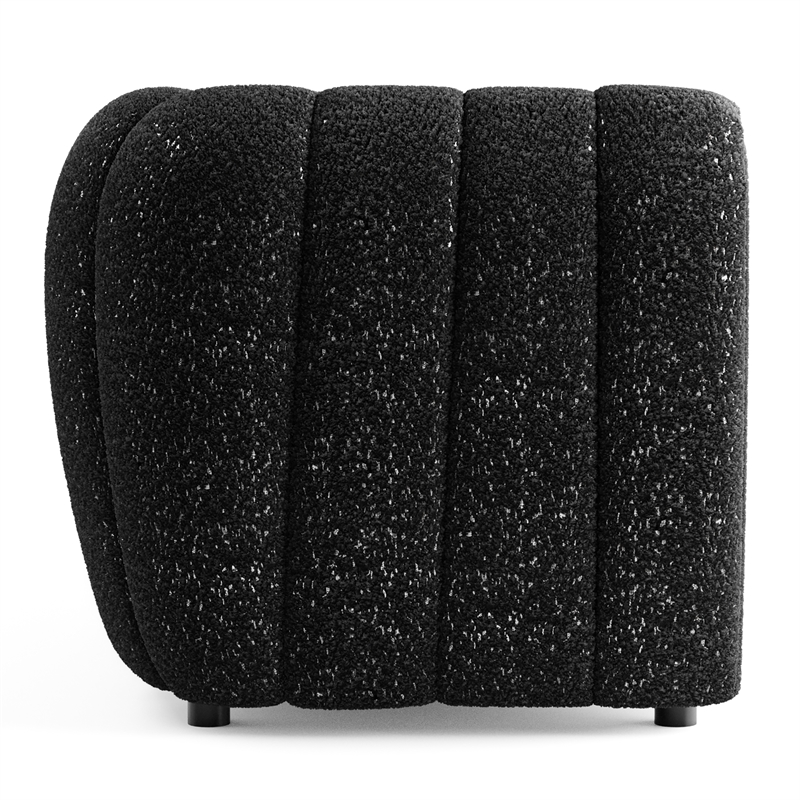 Bowery Hill Boucle Fabric Channel Tufted 3-Seater Sofa in Black