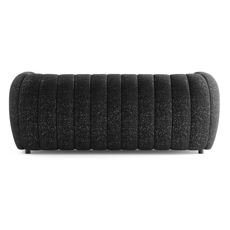Bowery Hill Boucle Fabric Channel Tufted 3-Seater Sofa in Black