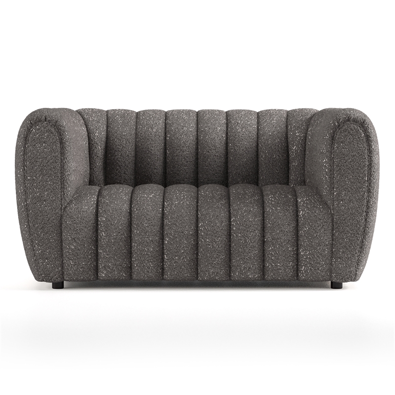 Bowery Hill Tufted Boucle Fabric Loveseat in Charcoal Gray