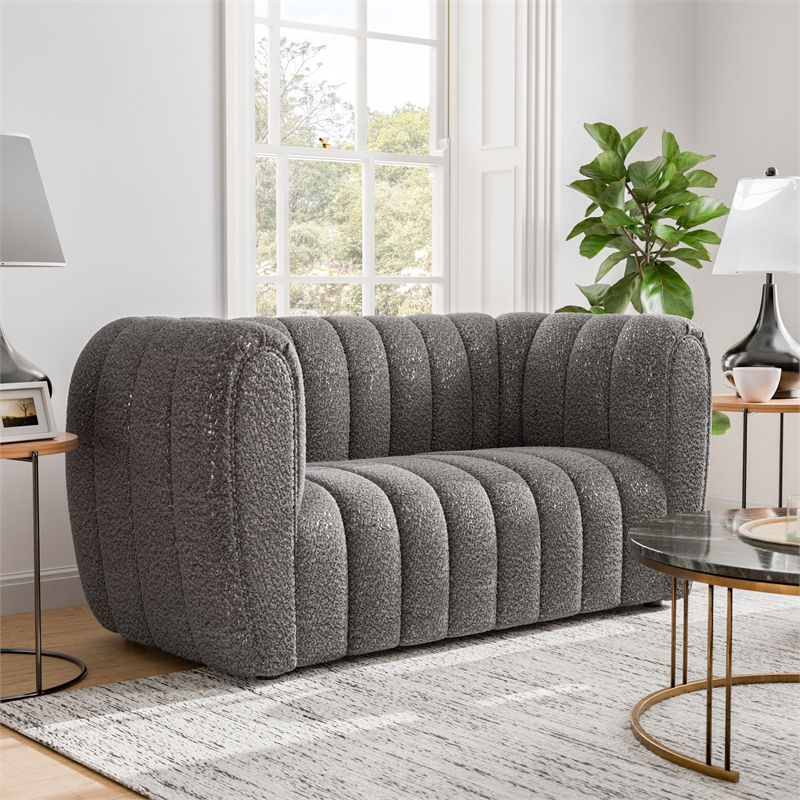 Bowery Hill Tufted Boucle Fabric Loveseat in Charcoal Gray