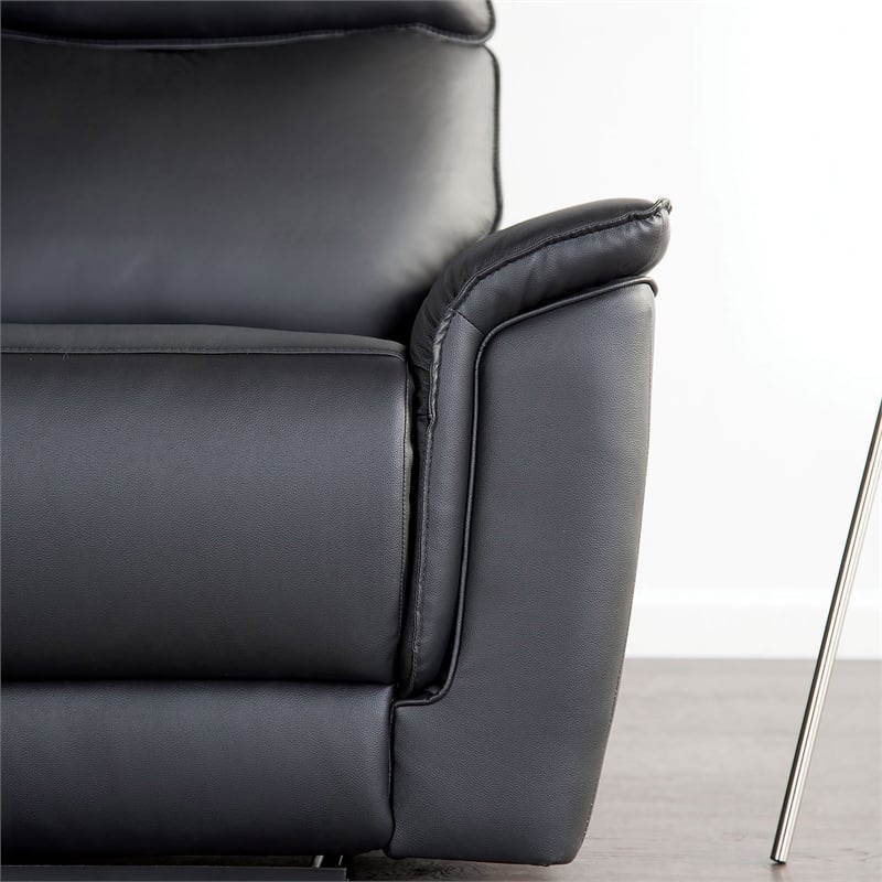 Bowery Hill Leather Reclining Sofa with Manual Recline in Black