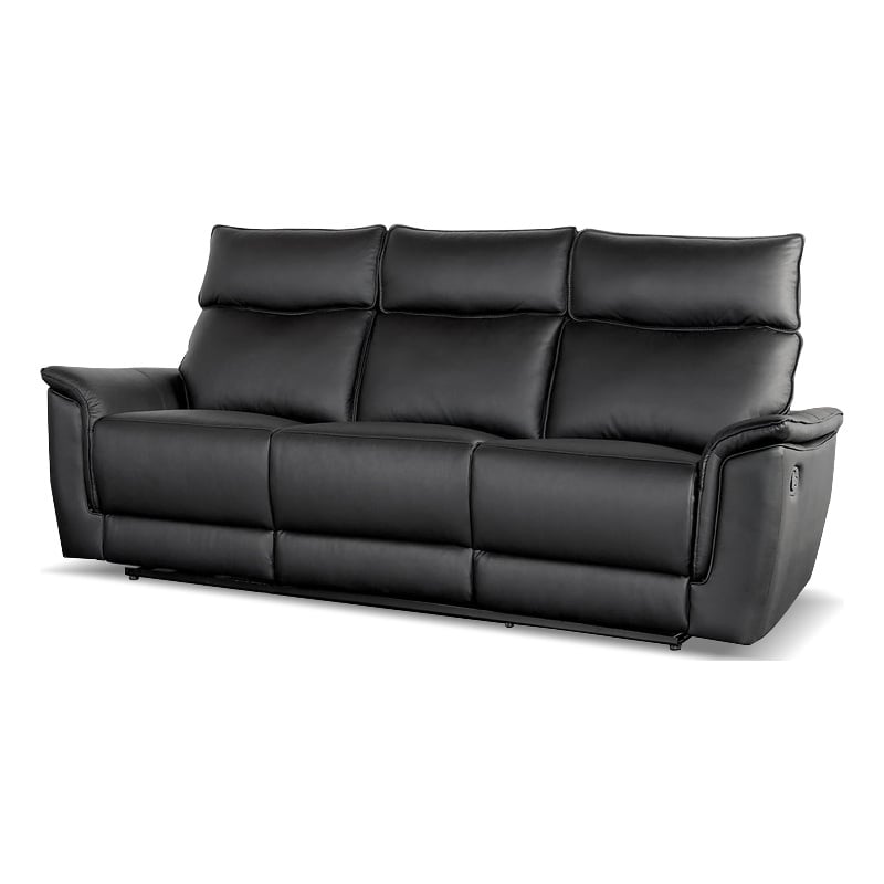 Bowery Hill Leather Reclining Sofa with Manual Recline in Black