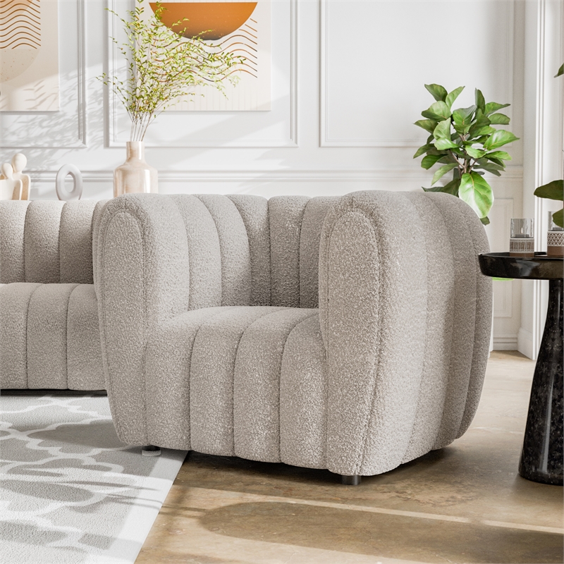 Bowery Hill Channel Tufted Boucle Accent Chair in Off White