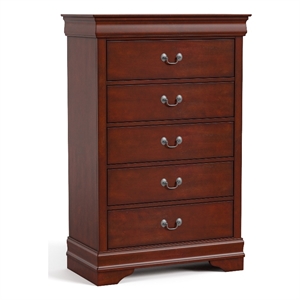 Bowery Hill 5-Drawer Chest with Nickel Handles in Cherry Finish