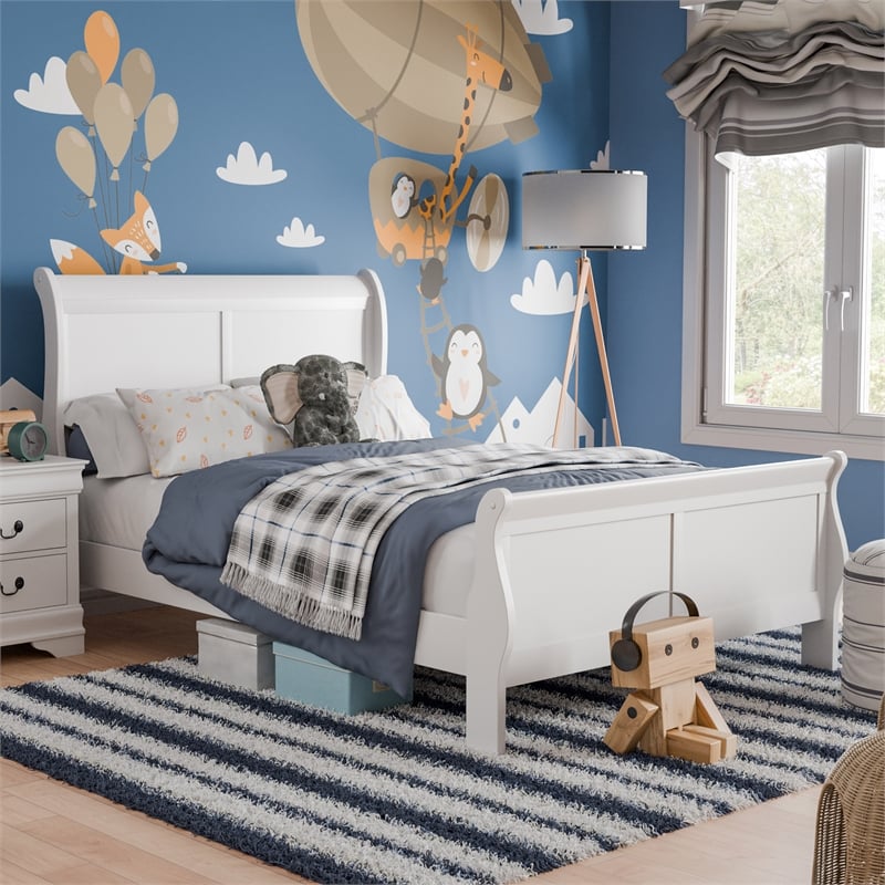 Bowery Hill Sleigh Full Panel Bed Frame with Shaker Panels in White