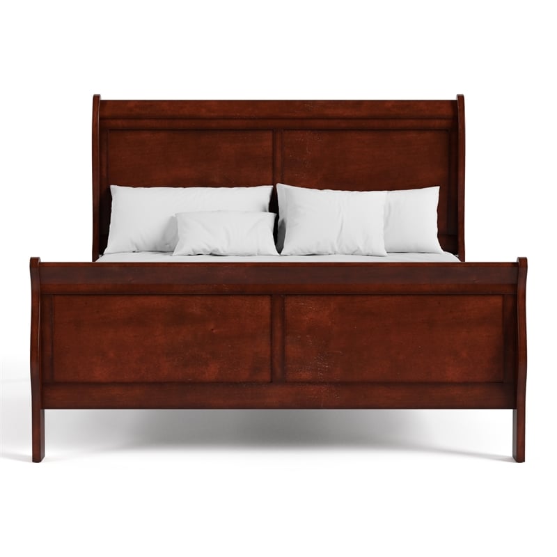 Bowery Hill Sleigh Queen Panel Bed with Shaker Panels in Cherry