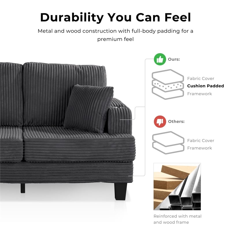 Bowery Hill Chenille Dark Gray Sofa with USB Ports and Cup Holders