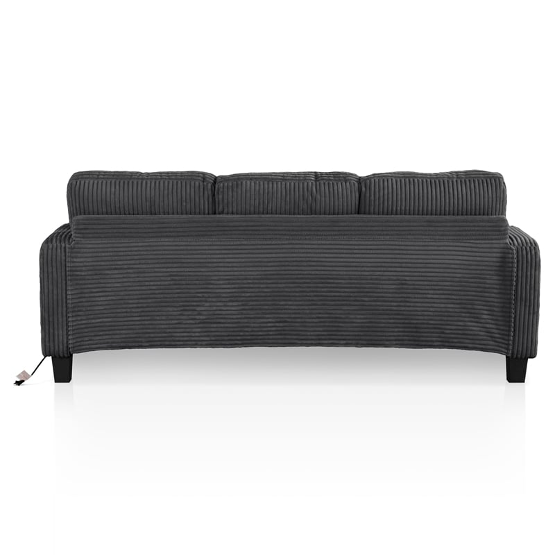 Bowery Hill Chenille Dark Gray Sofa with USB Ports and Cup Holders