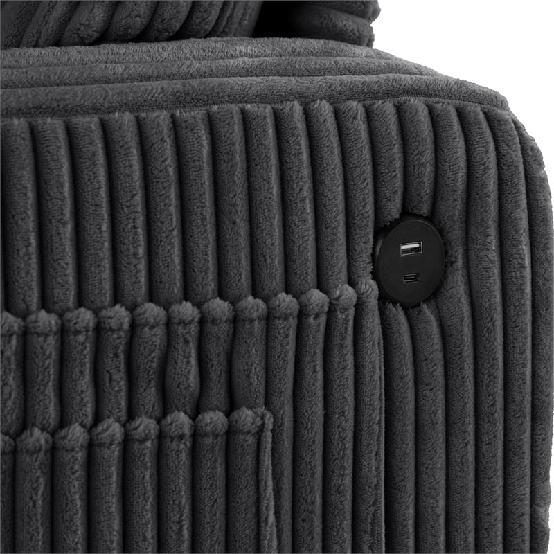 Bowery Hill Chenille Dark Gray Sofa with USB Ports and Cup Holders