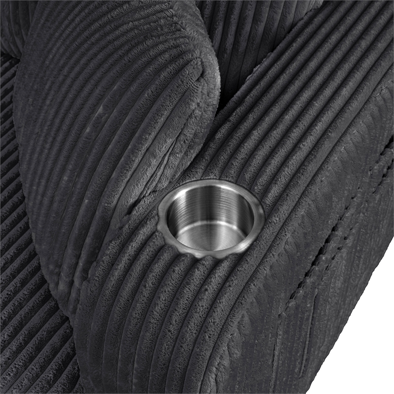 Bowery Hill Chenille Dark Gray Sofa with USB Ports and Cup Holders