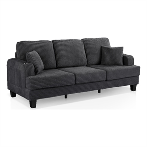 Bowery Hill Chenille Dark Gray Sofa with USB Ports and Cup Holders