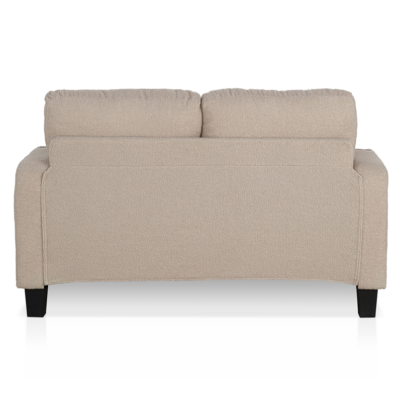 Bowery Hill Beige Fabric Loveseat with Cup Holders and Side Pockets