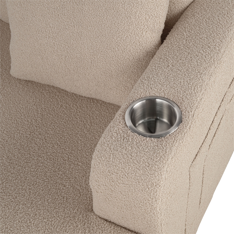 Bowery Hill Beige Fabric Loveseat with Cup Holders and Side Pockets