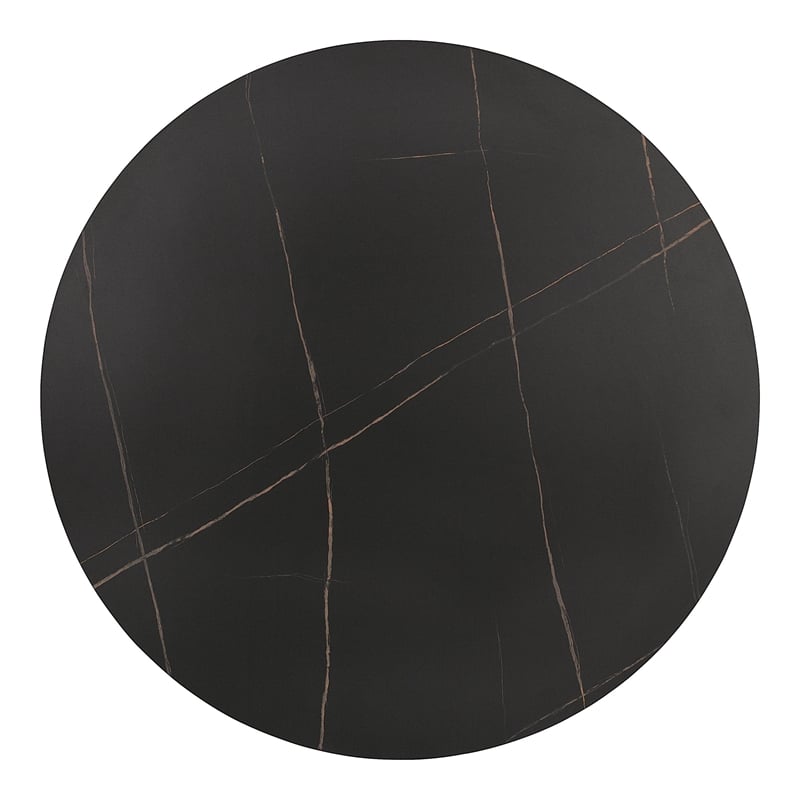 Bowery Hill Faux Marble Iron Pedestal Round Dining Table in Black