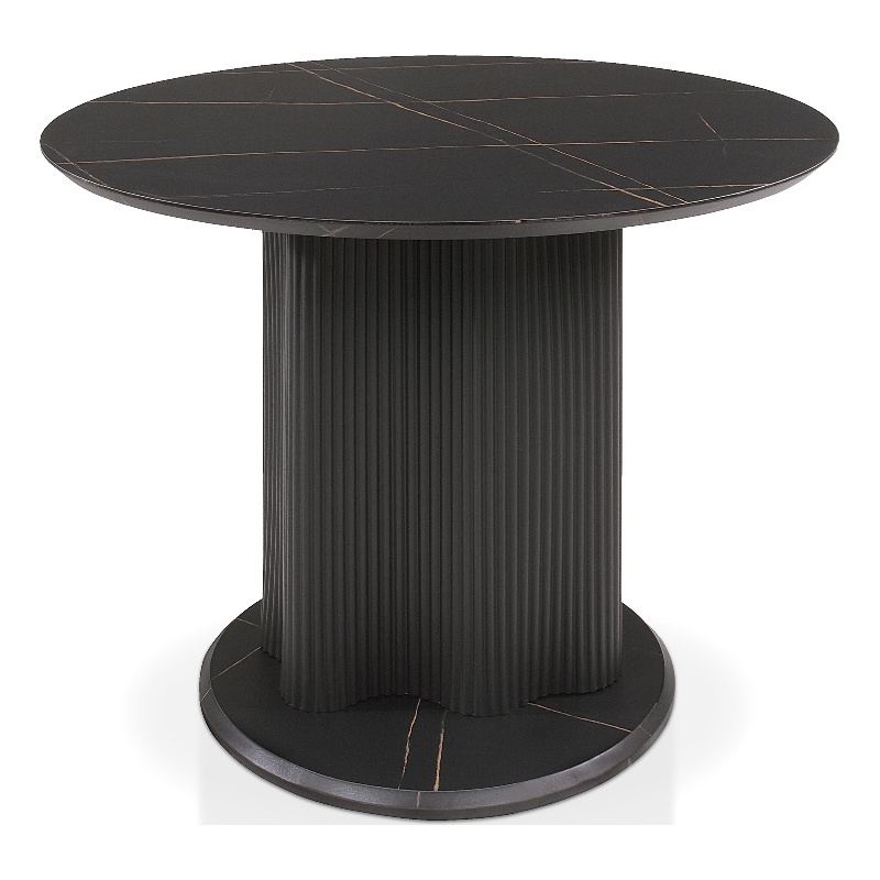 Bowery Hill Faux Marble Iron Pedestal Round Dining Table in Black