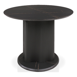 Bowery Hill Faux Marble Iron Pedestal Round Dining Table in Black