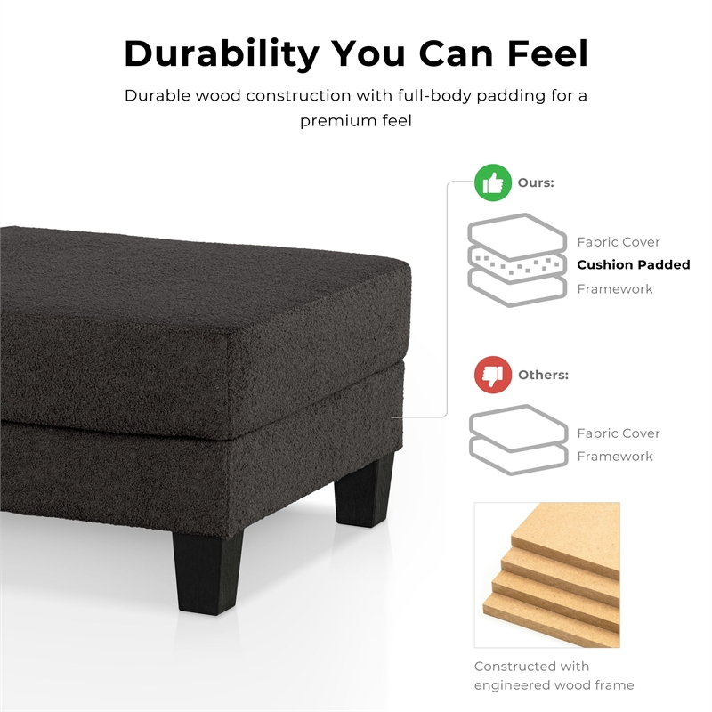 Bowery Hill Beige Fabric Storage Ottoman with Lift-Off Lid and Foam