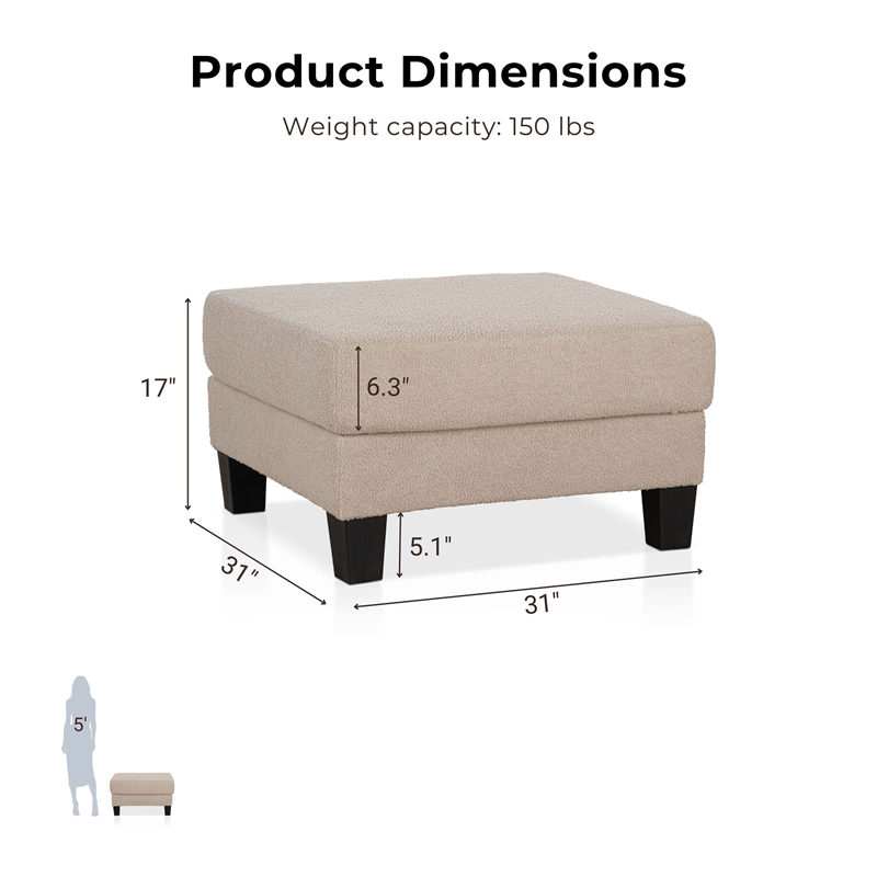 Bowery Hill Beige Fabric Storage Ottoman with Lift-Off Lid and Foam