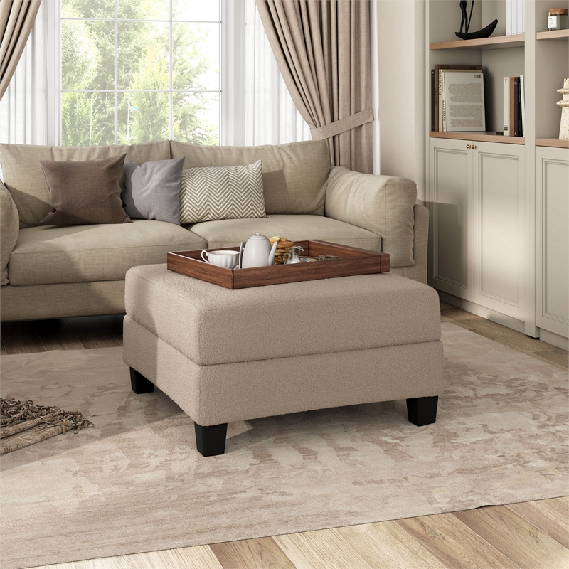Bowery Hill Beige Fabric Storage Ottoman with Lift-Off Lid and Foam